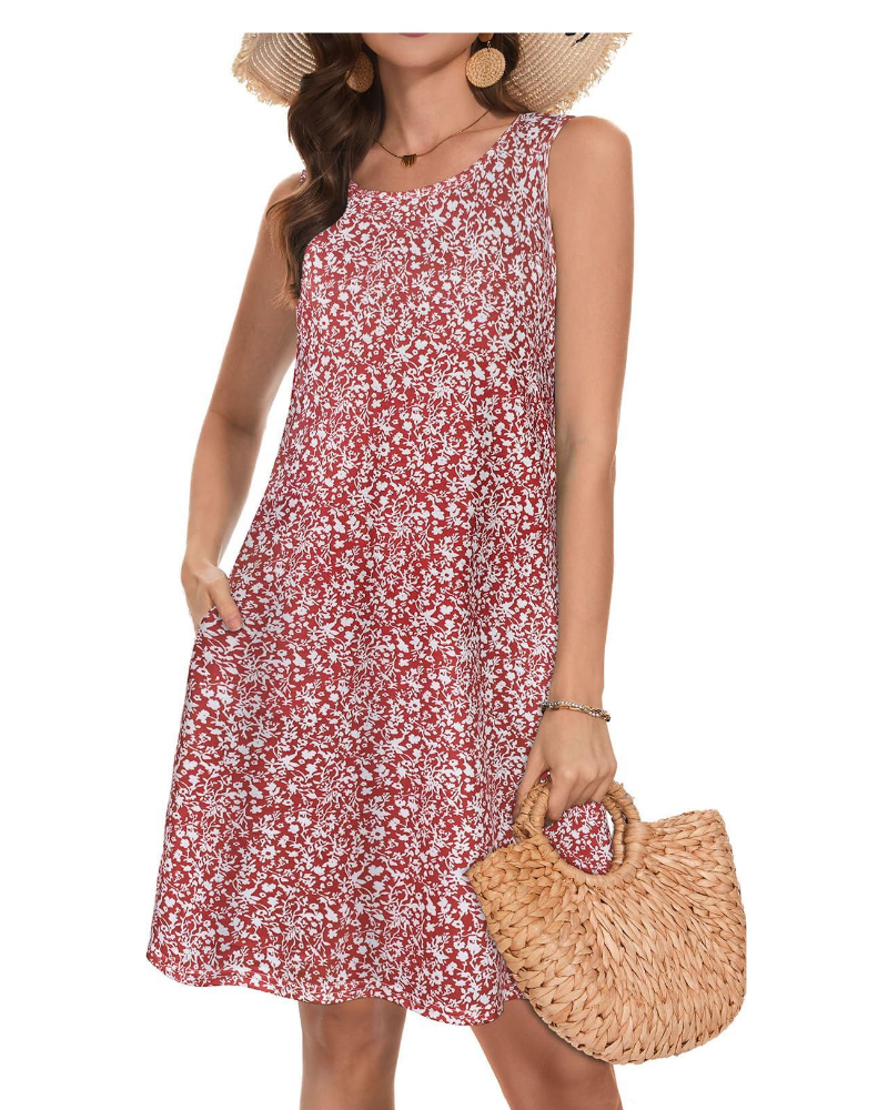 Naomi Vestito Donna Midi – Senza Maniche, Girocollo, Tasche & Stampa Floreale