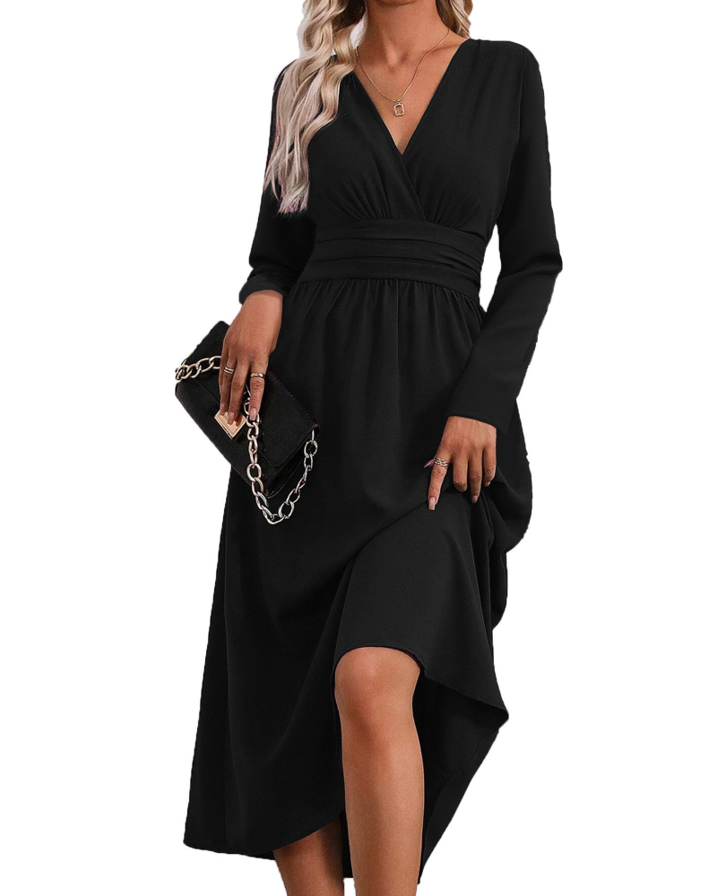 Hazel Vestido Mujer – Vestido Maxi con Escote en V Cruzado, Mangas Murciélago y Cintura Plisada
