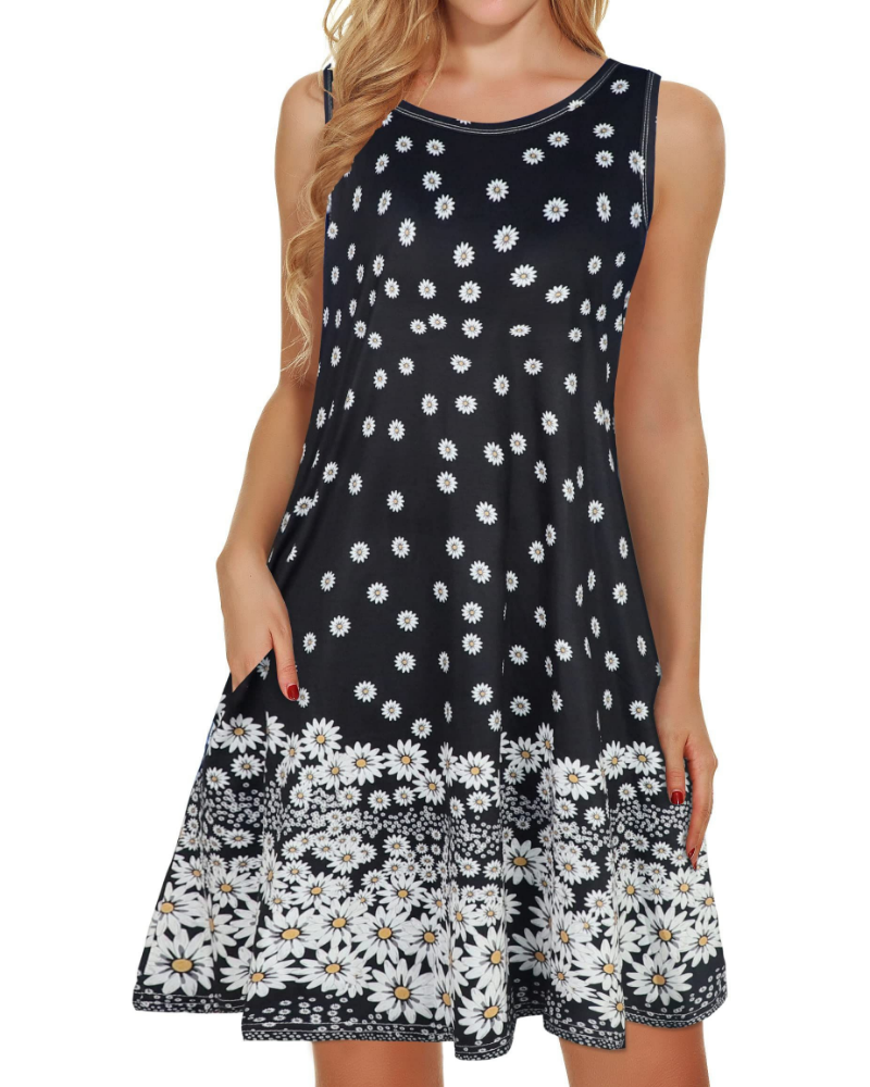 Naomi Vestito Donna Midi – Senza Maniche, Girocollo, Tasche & Stampa Floreale