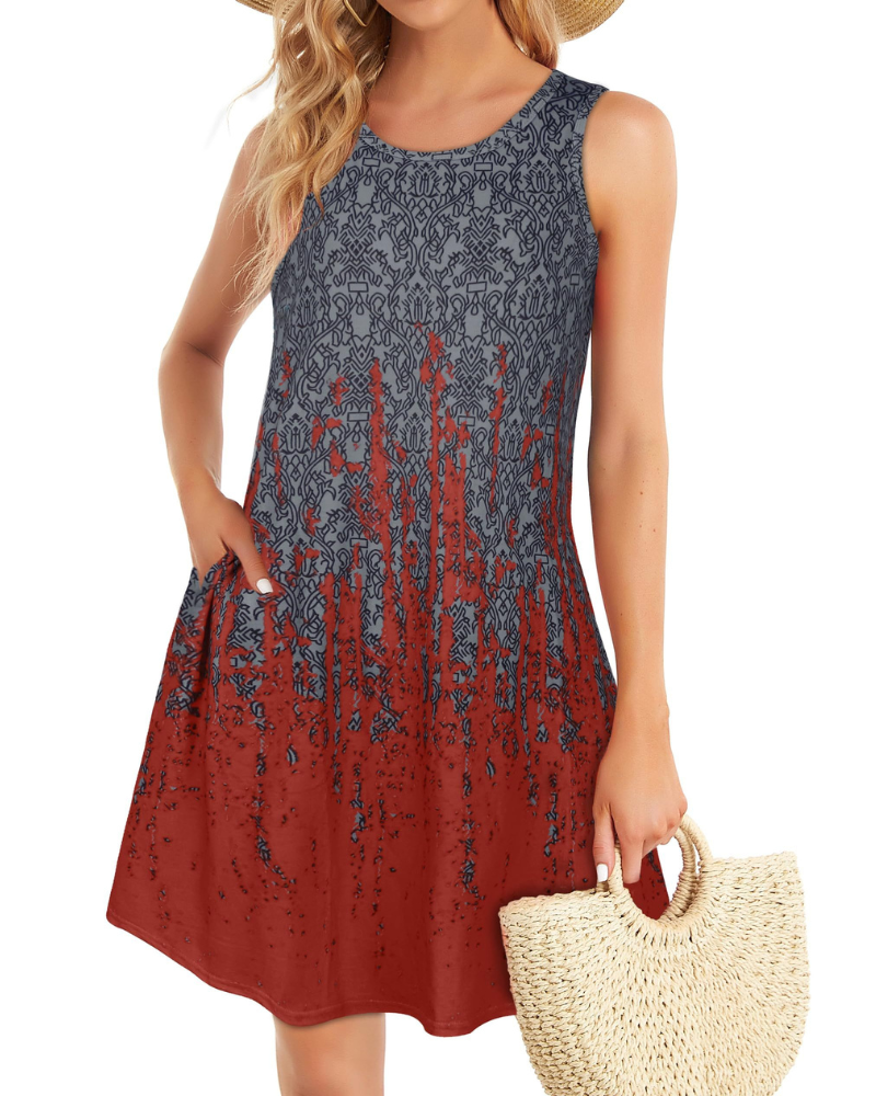 Naomi Vestito Donna Midi – Senza Maniche, Girocollo, Tasche & Stampa Floreale