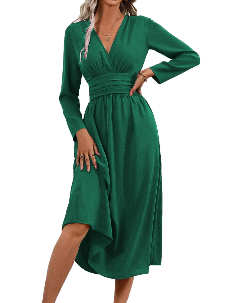 Hazel Vestido Mujer – Vestido Maxi con Escote en V Cruzado, Mangas Murciélago y Cintura Plisada