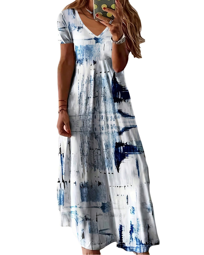 Amelia Damekjole – Maxi Plus Size Tie-Dye med V-hals og flytende kant