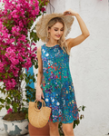 Robe midi Naomi pour femme – sans manches, col rond, poches et imprimé floral