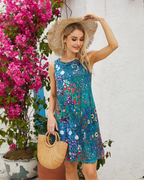 Robe midi Naomi pour femme – sans manches, col rond, poches et imprimé floral