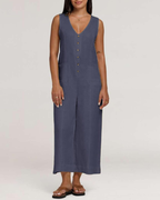 Gwendolyn Cotton and Linen Jumpsuit – V-Neck, Wide Legs, and Pockets