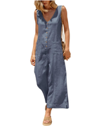 Gwendolyn Cotton and Linen Jumpsuit – V-Neck, Wide Legs, and Pockets