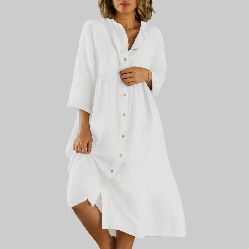 Clara Women's Shirt Dress – Cotton Linen Dress, Buttons, Loose Fit Casual