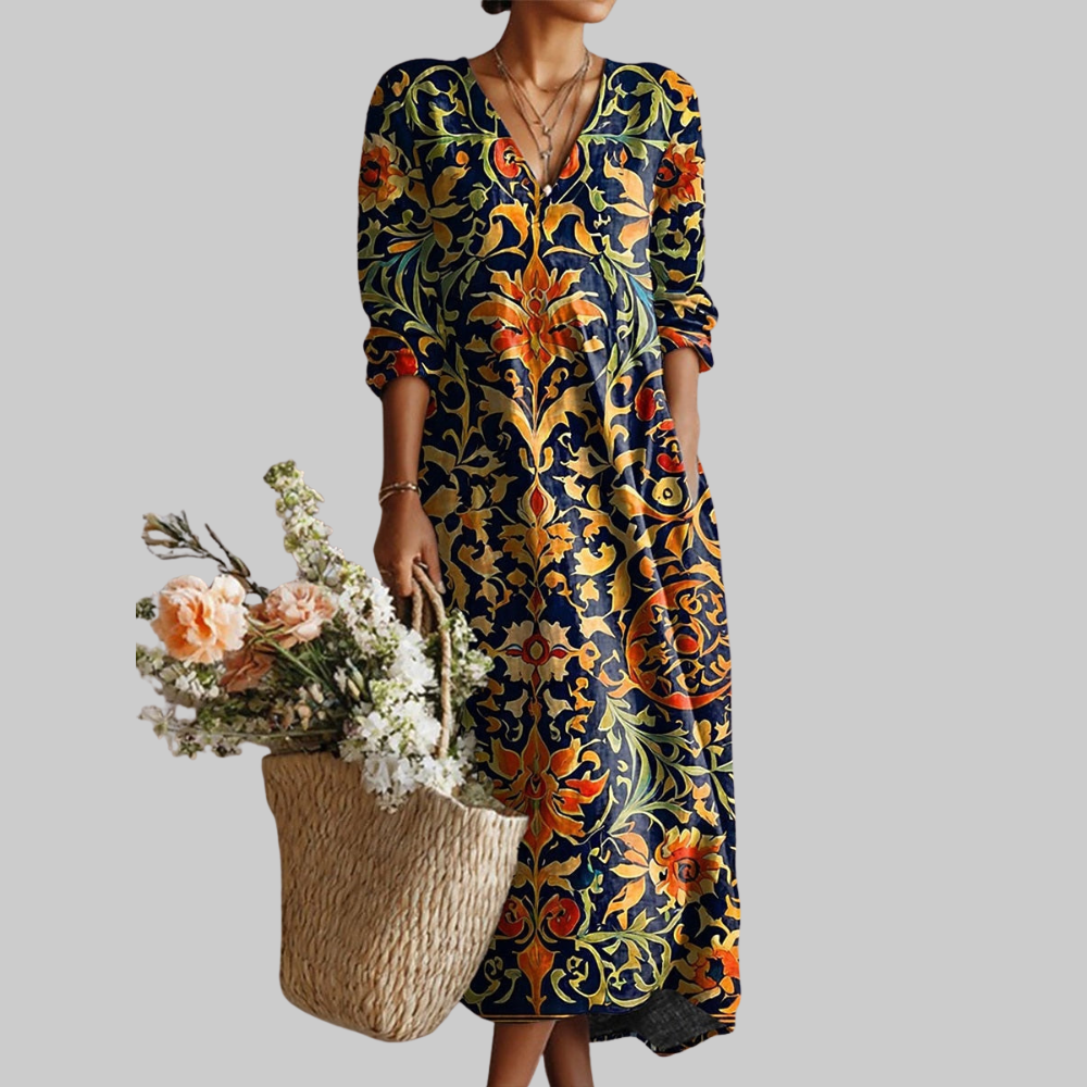Aurora Robe Femme d'Été – Robe Fluide Tons Chauds, Légère, Décontractée Élégante