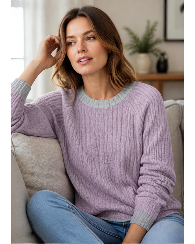 Lacey Maglione Donna Leggero – Girocollo, Maniche Lunghe e Dettagli a Contrasto