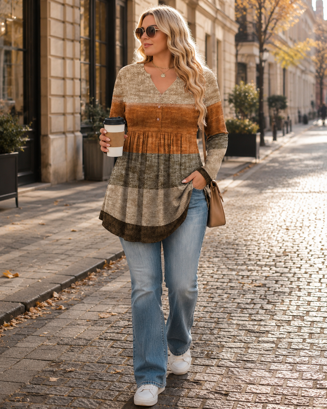 Constance Women's Tunic – V-Neck Henley Collar, Long Sleeves and Fluid Fit