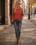 Winona Top Donna – Maniche Raglan a Quadri, Girocollo e Vestibilità Rilassata