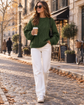 Cordelia Women's Cable-Knit Sweater – Oversized, Crew Neck and Long Sleeves