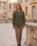 Clementine Women's Blouse – Front Pleats, Long Sleeves and Ruched Cuffs
