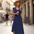 Elena Vestito Midi Floreale da Donna – Abito Estivo con Scollo V e Tasche