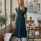 Valentina Vestido Boho para Mujer – Vestido Maxi Floral con Escote en V y Cinturón