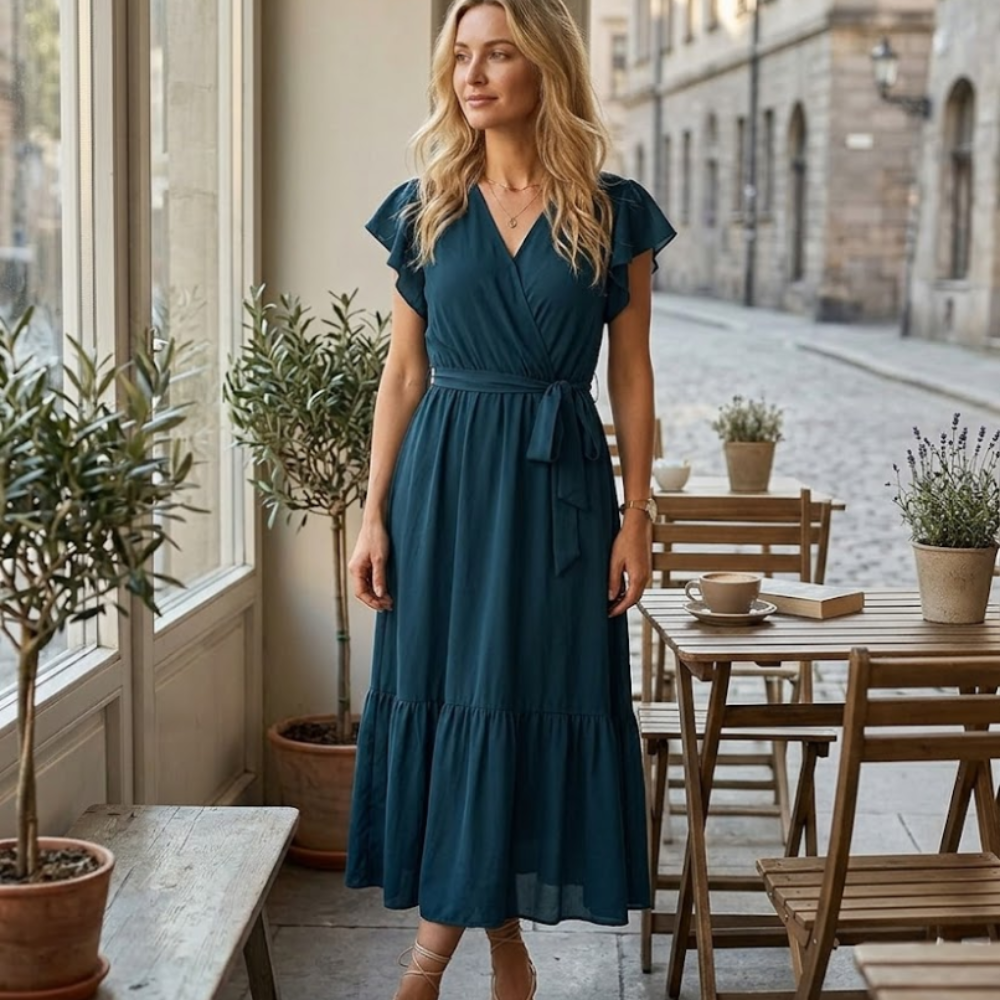 Valentina Vestito Boho da Donna – Abito Maxi Floreale con Scollo V e Cintura