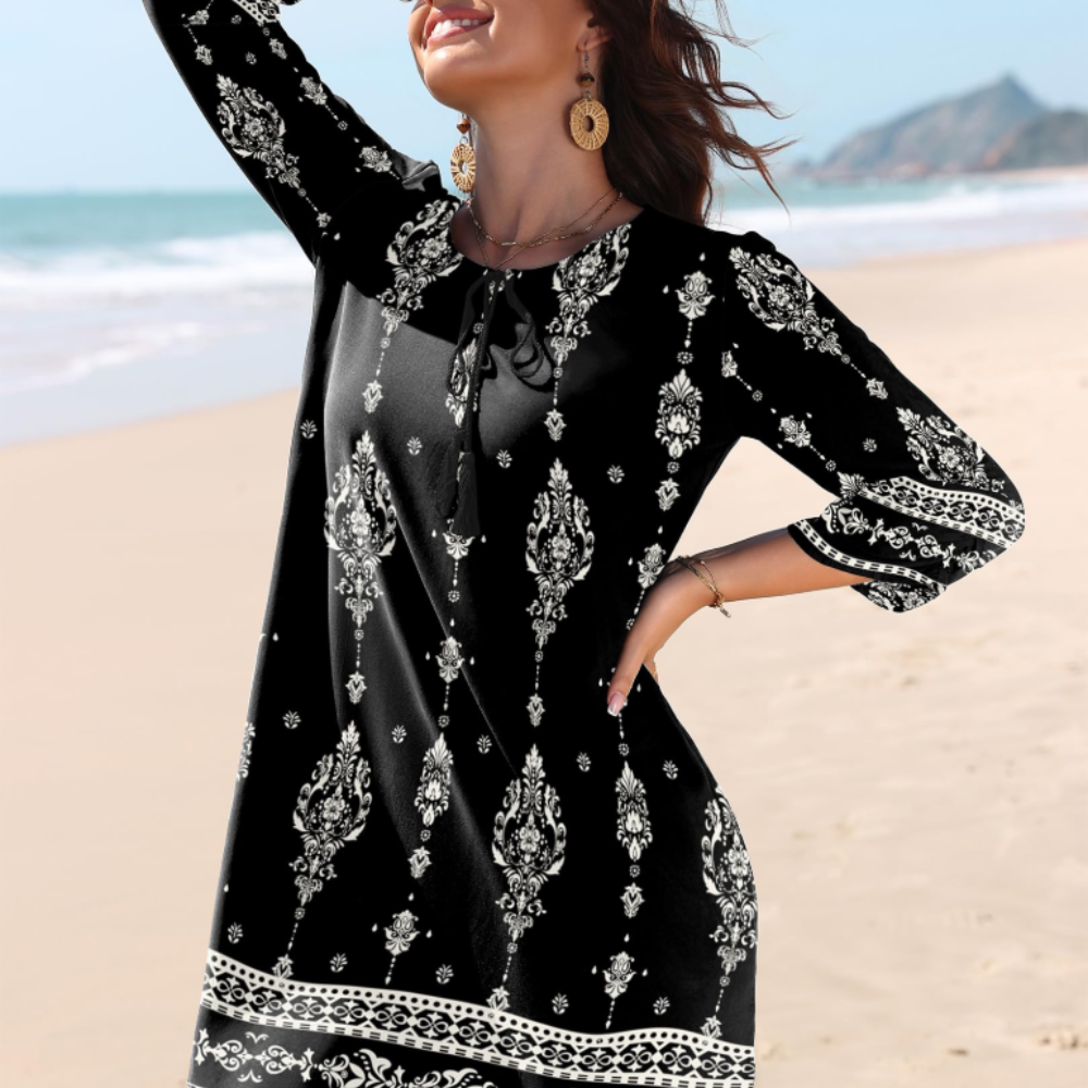 Victoria Abito Tunica Donna – Vestito Boho Floreale con Maniche 3/4 e Nappine