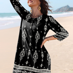 Victoria Abito Tunica Donna – Vestito Boho Floreale con Maniche 3/4 e Nappine