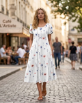 Hannah Abito Midi Donna – Vestito A-Line con Maniche a Sbuffo, Pieghe e Tasche