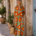 Wanda Vestido Mujer Vintage – Vestido Midi Estampado Geométrico, Ligero y Elegante