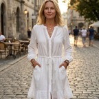 Elisa Vestido de Playa Mujer – Pareo con Escote en V, Botones, Cordón con Bolsillos