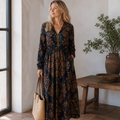 Maris Robe Femme Lin Vintage – Robe Midi Imprimé Géométrique, Légère Élégante