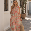 Giulia Abito Donna Midi Cotone Lino – Vestito Floreale Scollo V Tasche Estivo