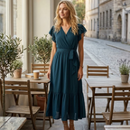 Valentina Vestido Boho para Mujer – Vestido Maxi Floral con Escote en V y Cinturón