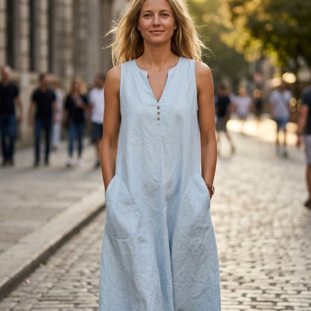 Chiara Vestito Lungo in Lino da Donna – Abito Estivo Casual con Tasche e Spacco