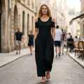 Natalie Women's Maxi Dress – Long Cold Shoulder Dress with Pockets