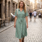 Wena vestido de verano para mujer – vestido midi floral con escote en V, cinturón y abertura