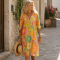 Flora Abito Donna Midi Floreale – Vestito Leggero Fluido Estivo Elegante Casual