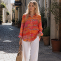 Hillary Abstract Print Women's Shirt – Colorful Oversized Blouse, Light Casual Chic