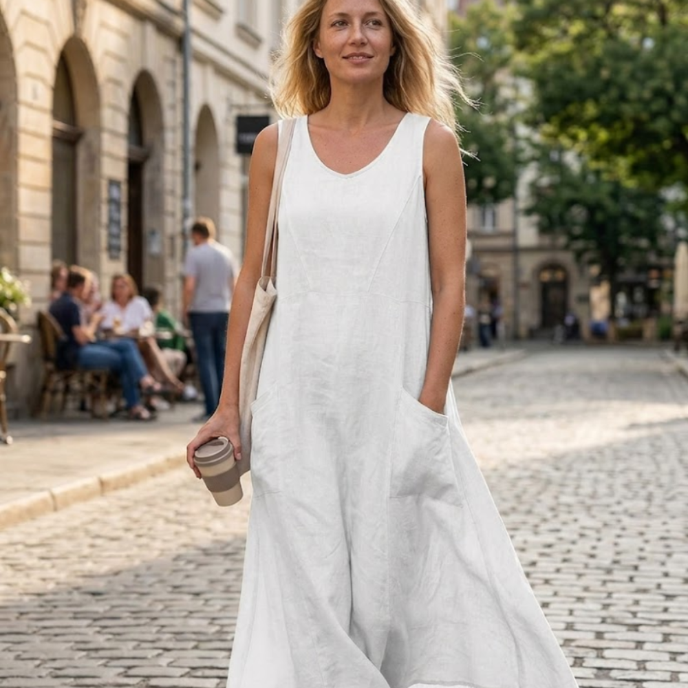 Valentina Robe Maxi en Coton et Lin pour Femme – Robe Bohème Oversize avec Poches
