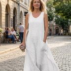 Valentina Robe Maxi en Coton et Lin pour Femme – Robe Bohème Oversize avec Poches