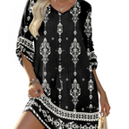 Victoria Abito Tunica Donna – Vestito Boho Floreale con Maniche 3/4 e Nappine