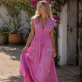 Elena Abito Donna Boho Ricamato – Vestito Estivo Vita Segnata, Elegante Casual Chic