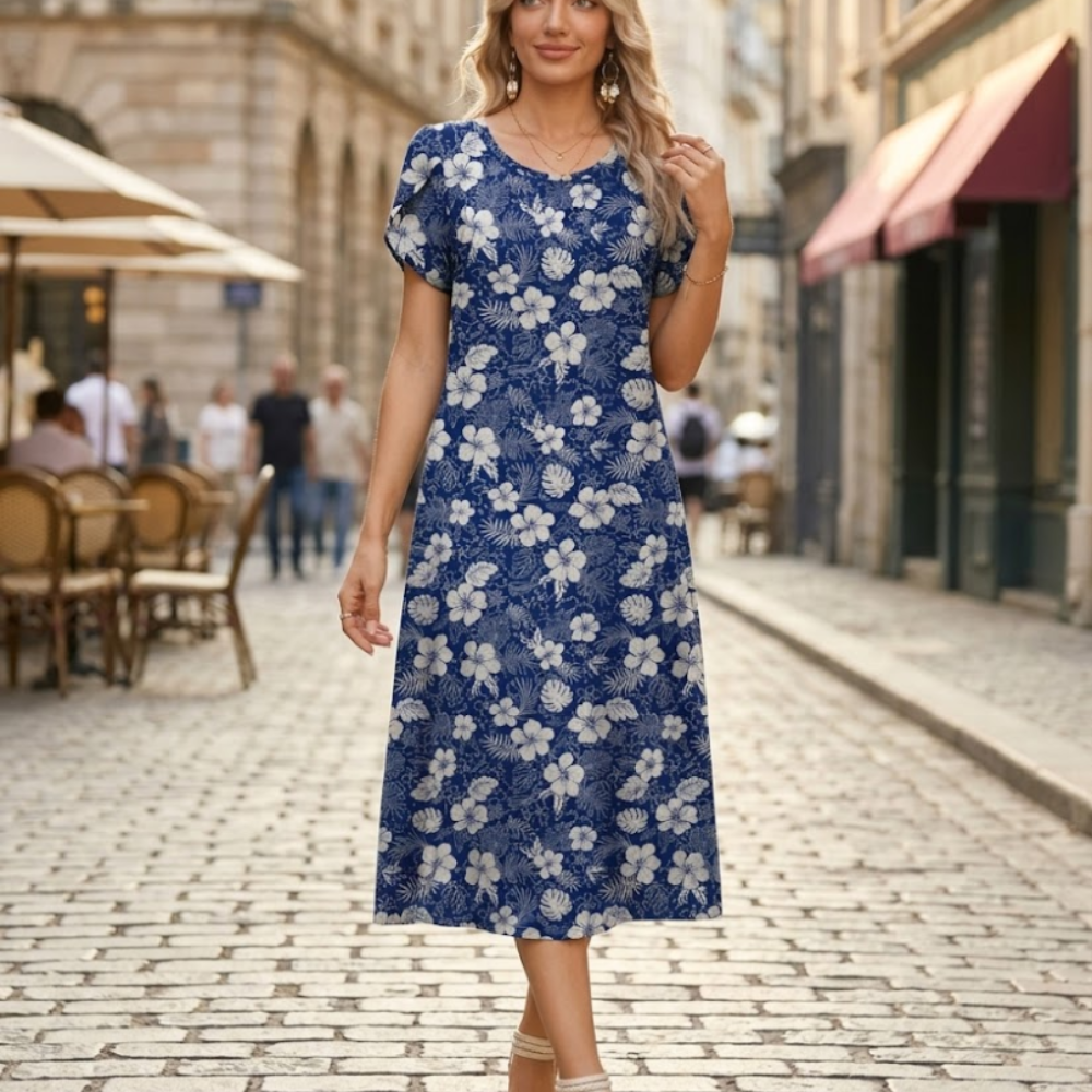 Sofia Abito Estivo Donna – Vestito Midi Floreale Casual con Tasche e Maniche Corte