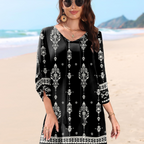 Victoria Abito Tunica Donna – Vestito Boho Floreale con Maniche 3/4 e Nappine