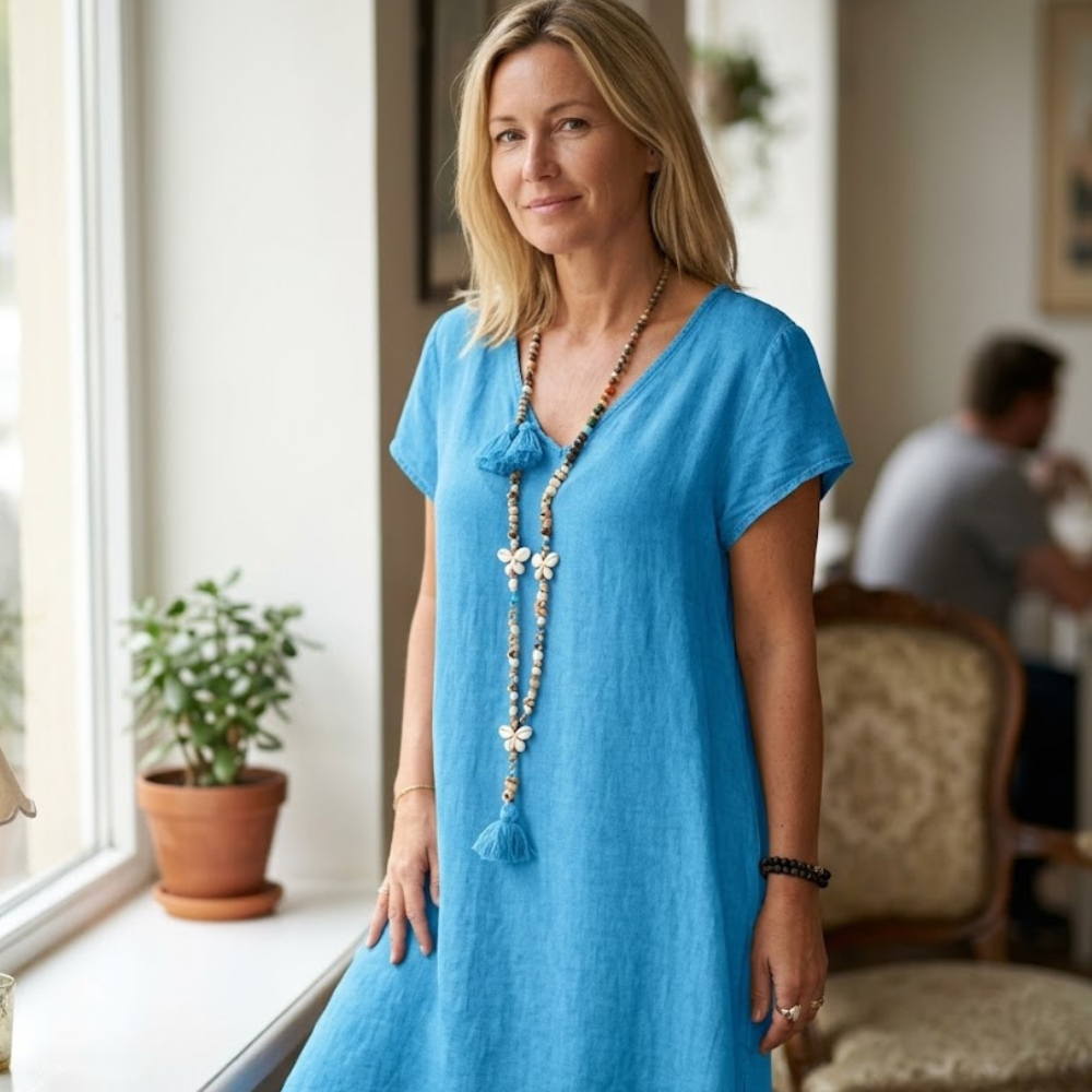 Martina Vestito Lungo Estivo da Donna – Abito Casual in Lino con Scollo V Oversize