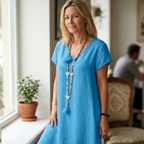 Martina Vestito Lungo Estivo da Donna – Abito Casual in Lino con Scollo V Oversize