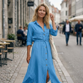 Sadie Abito Lino Donna – Vestito Midi Casual Elegante con Bottoni e Maniche Lunghe