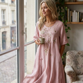 Amelia Women's Long Boho Dress – Cotton and Linen Dress with Floral Embroidery