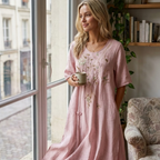 Amelia Women's Long Boho Dress – Cotton and Linen Dress with Floral Embroidery