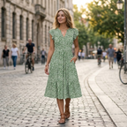 Bella Robe Midi Femme – Robe d'Été A-Line avec Col en V, Volants et Poches