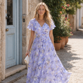Giulia Robe Femme Maxi Fleurie – Col V, Manches Volants Bohème Élégante d'Été