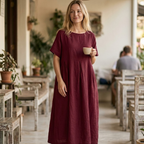Giulia Robe Maxi d'Été pour Femme – Robe Décontractée en Coton avec Col Rond