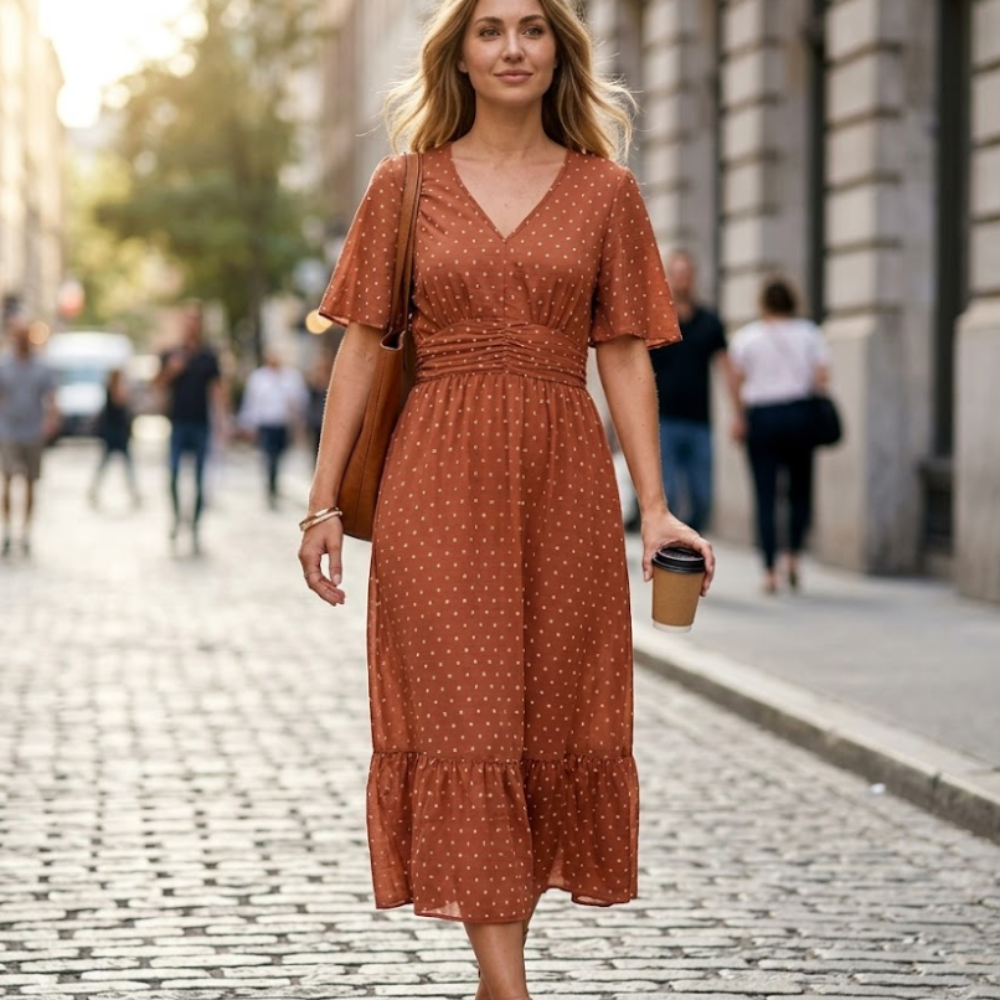 Camilla Vestito Maxi Boho da Donna – Abito Elegante Swiss Dot con Scollo V