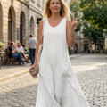 Valentina Robe Maxi en Coton et Lin pour Femme – Robe Bohème Oversize avec Poches