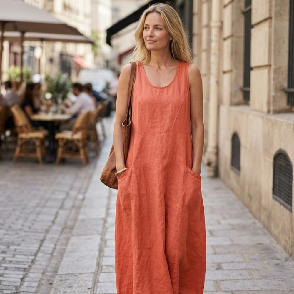 Elena Summer Dress in Cotton and Linen – Casual Sleeveless Dress with Pockets